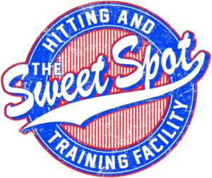 Logo of The Sweet Spot Hitting and Training Facility With Red and Blue Lettering.